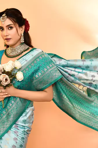 Elora pure soft silk woven designed banarasi saree (sky blue)