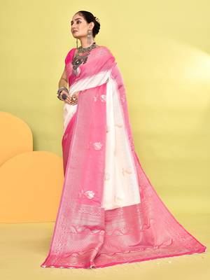 Elora pure soft silk banarasi weaving silk saree (white) 3