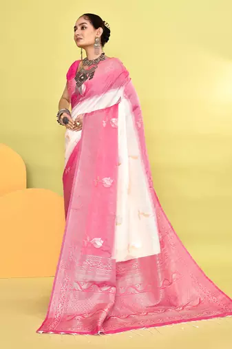 Elora pure soft silk banarasi weaving silk saree (white)
