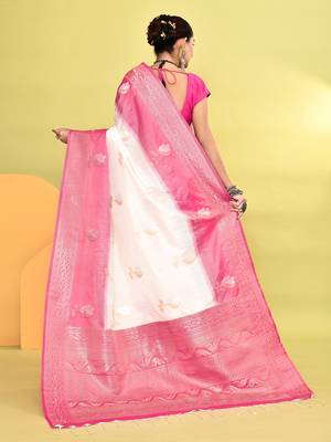 Elora pure soft silk banarasi weaving silk saree (white) 4