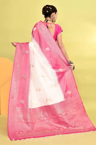 Elora pure soft silk banarasi weaving silk saree (white)