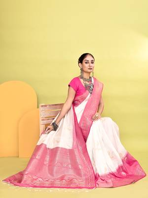 Elora pure soft silk banarasi weaving silk saree (white) 6