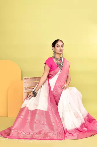 Elora pure soft silk banarasi weaving silk saree (white)