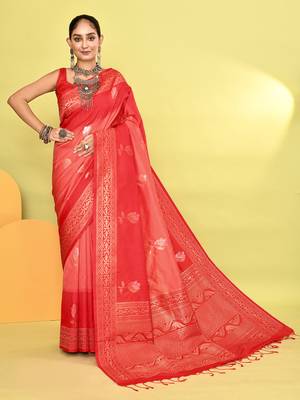 Elora pure soft silk banarasi weaving silk saree (peach) 1