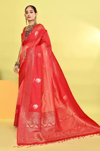 Elora pure soft silk banarasi weaving silk saree (peach)