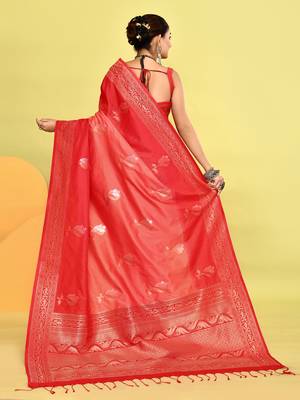 Elora pure soft silk banarasi weaving silk saree (peach) 4