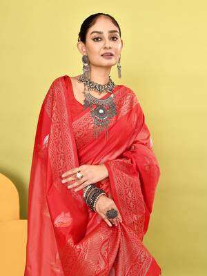 Elora pure soft silk banarasi weaving silk saree (peach) 5
