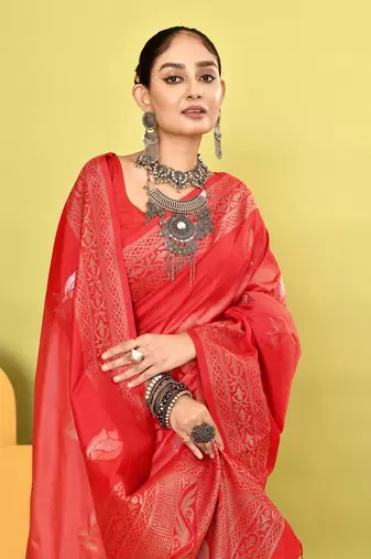 Elora pure soft silk banarasi weaving silk saree (peach)