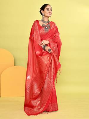 Elora pure soft silk banarasi weaving silk saree (peach) 6