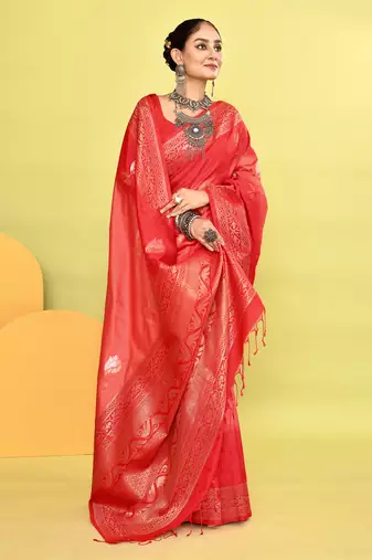 Elora pure soft silk banarasi weaving silk saree (peach)