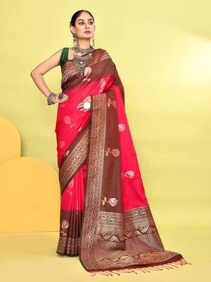 Elora pure soft silk banarasi weaving silk saree (pink) 1