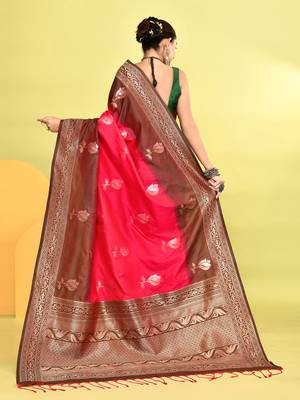Elora pure soft silk banarasi weaving silk saree (pink) 4