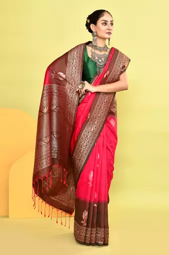 Elora pure soft silk banarasi weaving silk saree (pink)