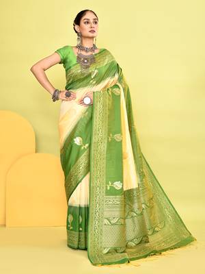 Elora pure soft silk banarasi weaving silk saree (light yellow) 1