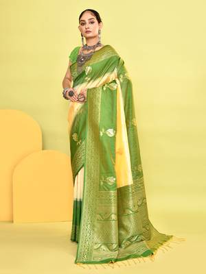 Elora pure soft silk banarasi weaving silk saree (light yellow) 3