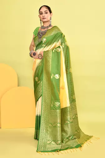 Elora pure soft silk banarasi weaving silk saree (light yellow)