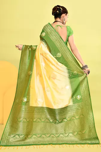 Elora pure soft silk banarasi weaving silk saree (light yellow)