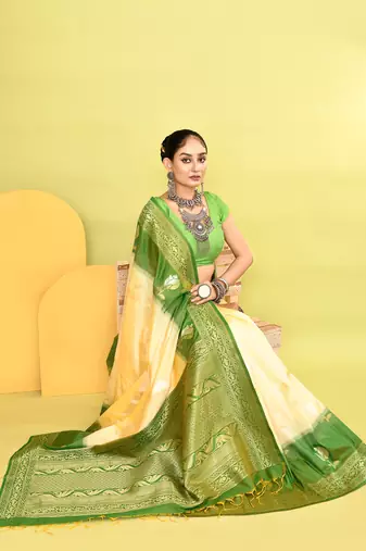 Elora pure soft silk banarasi weaving silk saree (light yellow)