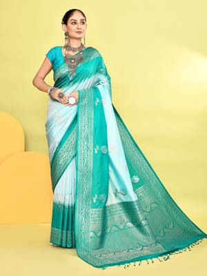 Elora pure soft silk banarasi weaving silk saree (sky blue) 1