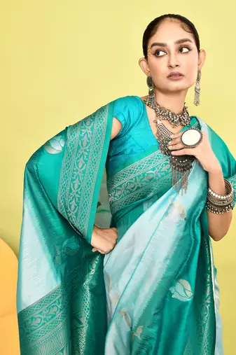 Elora pure soft silk banarasi weaving silk saree (sky blue)