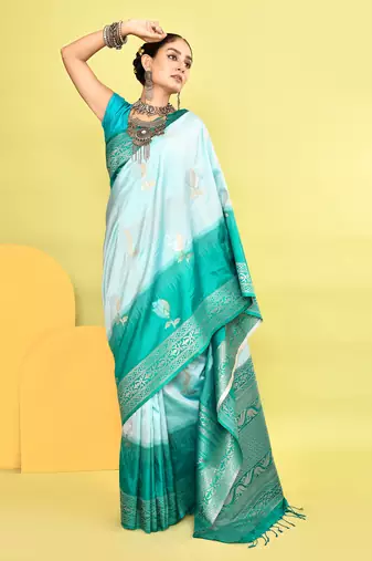 Elora pure soft silk banarasi weaving silk saree (sky blue)
