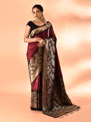 Elora pure banarasi weaving silk saree (maroon) 1