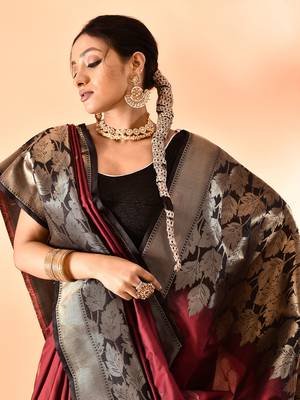 Elora pure banarasi weaving silk saree (maroon) 5