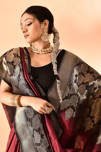 Elora pure banarasi weaving silk saree (maroon)