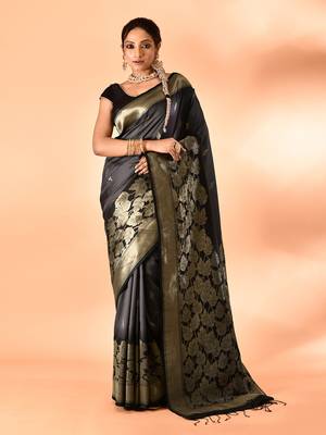 Elora pure banarasi weaving silk saree (grey) 1