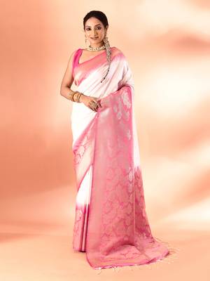 Elora pure banarasi weaving silk saree (white) 1
