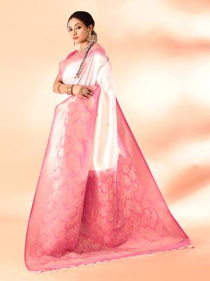 Elora pure banarasi weaving silk saree (white) 3