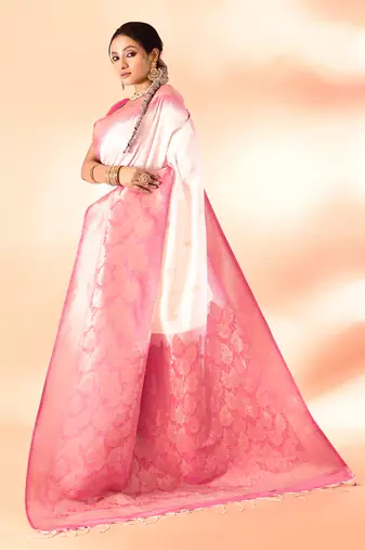 Elora pure banarasi weaving silk saree (white)