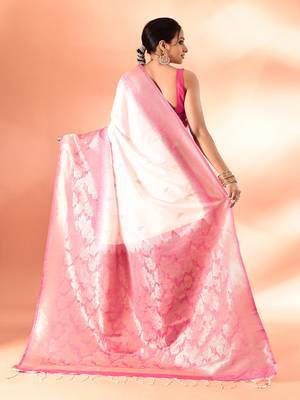 Elora pure banarasi weaving silk saree (white) 4