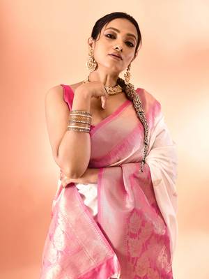 Elora pure banarasi weaving silk saree (white) 5