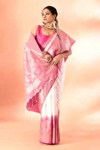 Elora pure banarasi weaving silk saree (white)