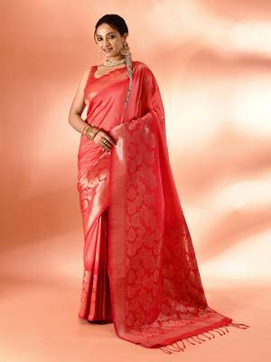 Elora pure banarasi weaving silk saree (peach) 1