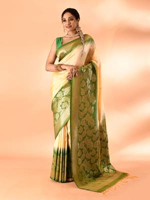 Elora pure banarasi weaving silk saree (light yellow) 1