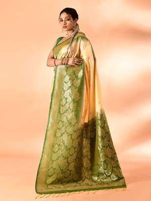Elora pure banarasi weaving silk saree (light yellow) 3