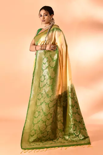 Elora pure banarasi weaving silk saree (light yellow)