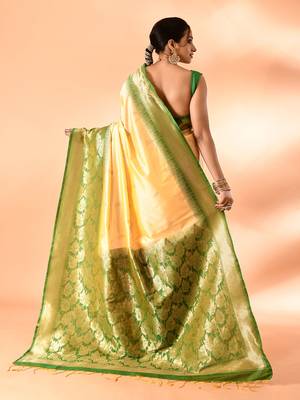 Elora pure banarasi weaving silk saree (light yellow) 4