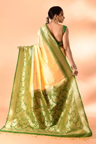 Elora pure banarasi weaving silk saree (light yellow)