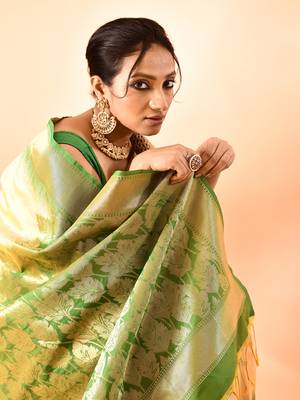 Elora pure banarasi weaving silk saree (light yellow) 5