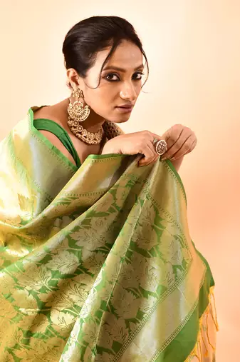 Elora pure banarasi weaving silk saree (light yellow)