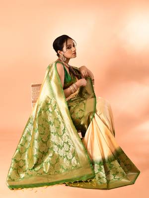 Elora pure banarasi weaving silk saree (light yellow) 6