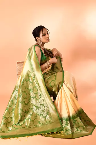 Elora pure banarasi weaving silk saree (light yellow)