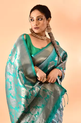Elora pure banarasi weaving silk saree (sky blue)