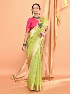 Elora pure linen silk ikat butti zari weaving saree (dusty green) 3