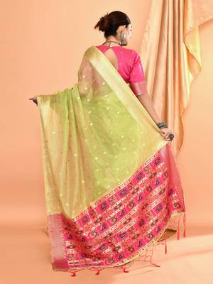Elora pure linen silk ikat butti zari weaving saree (dusty green) 4