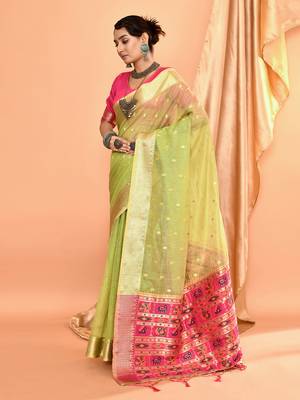 Elora pure linen silk ikat butti zari weaving saree (dusty green) 6