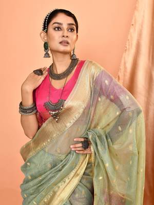 Elora pure linen silk ikat butti zari weaving saree (dusty blue) 5